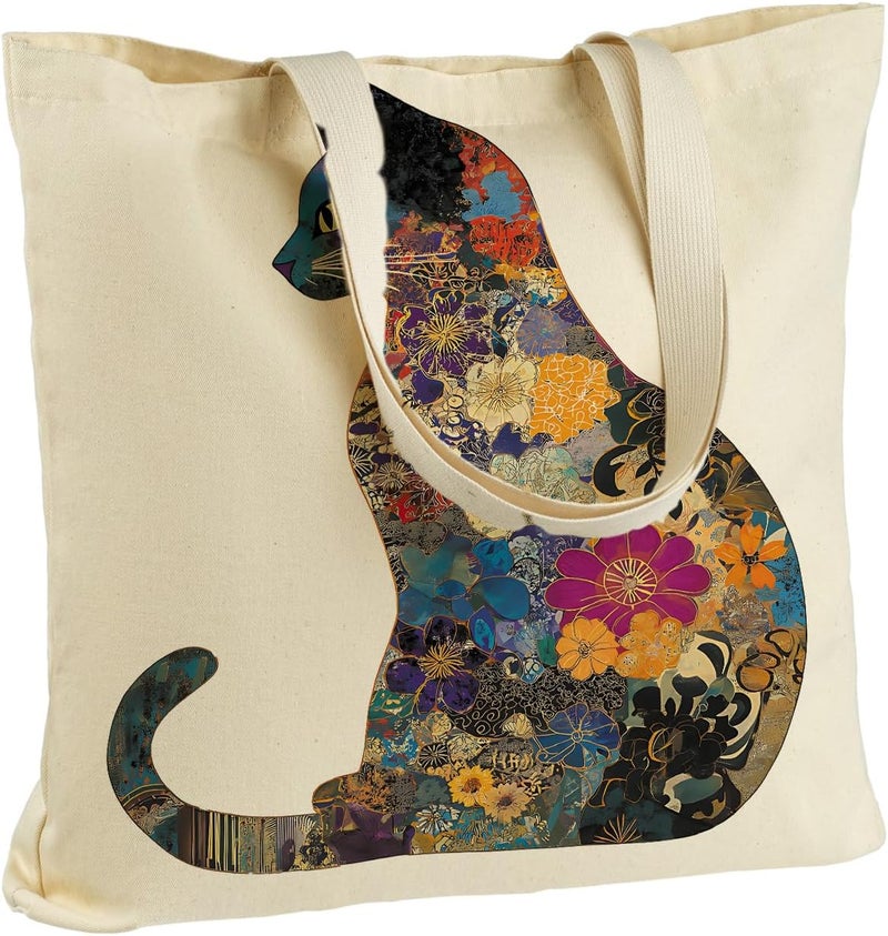ANNA QUEEN Cat Tote Bag Shoulder Bag Handle Bag for Gym Yoga Picnic Beach Kitchen Reusable - Image 1
